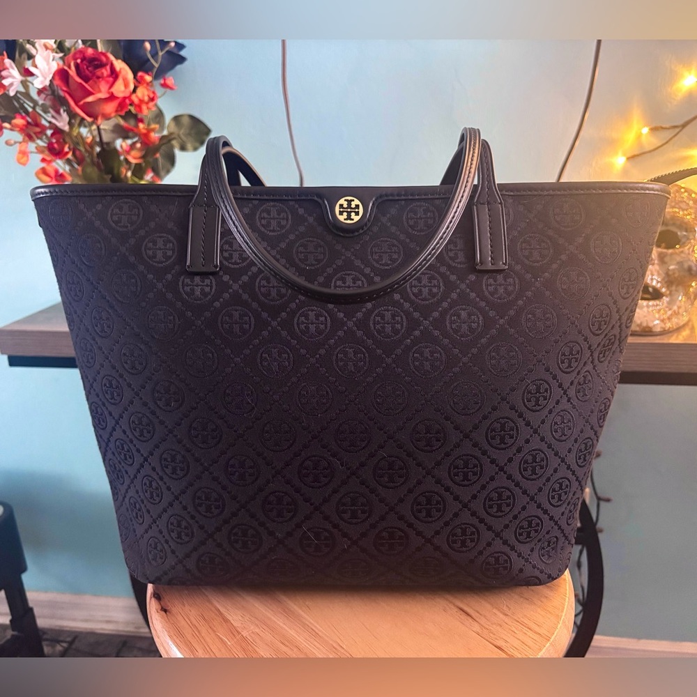 (SOLD) Tory Burch Large Black Monogram Tote Bag